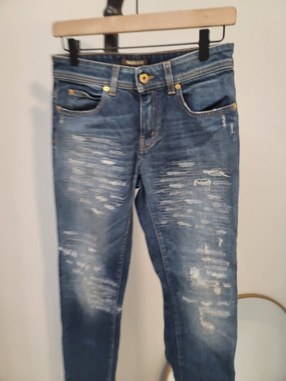 Roberto Cavalli Jeans Womens Slim Blue Stretch Denim Logo Pocket Sz 40 - Picture 2 of 9